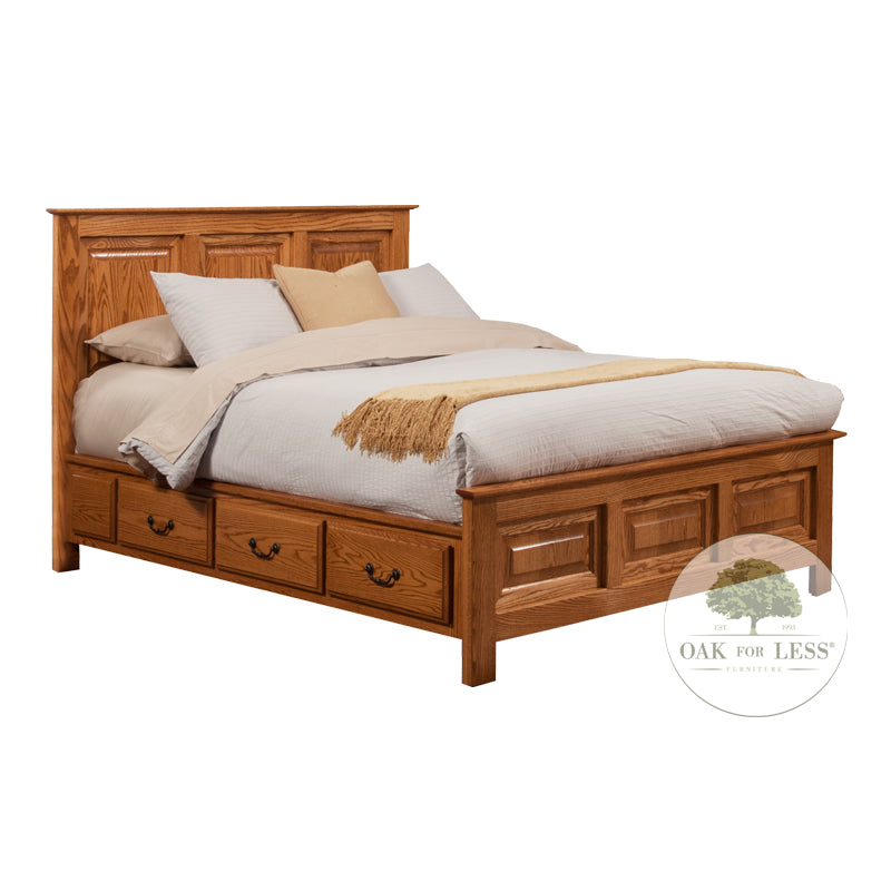 Traditional Oak Elevated Pedestal Bed - Oak For Less® Furniture