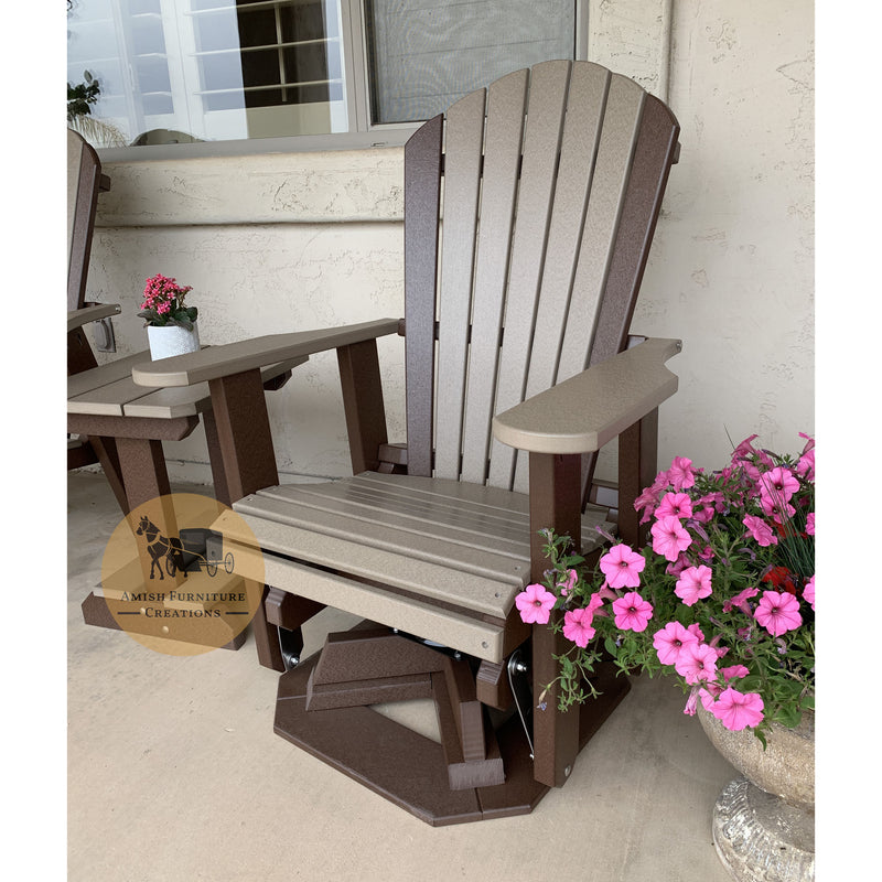 Amish made Outdoor Poly Lumber Adirondack Swivel Glider in tudor brown and weathered wood - Oak For Less® Furniture / Amish Furniture Creations™