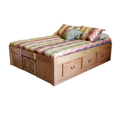 FD-3021T - Traditional Oak Pedestal Bed with 6 Drawers - Queen size - Oak For Less® Furniture