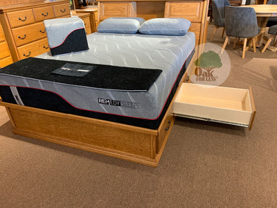 OD-O-T456-EK and OD-O-T462-EK - Traditional Oak Pedestal Bed with Bookcase Headboard - E King Size - Oak For Less® Furniture