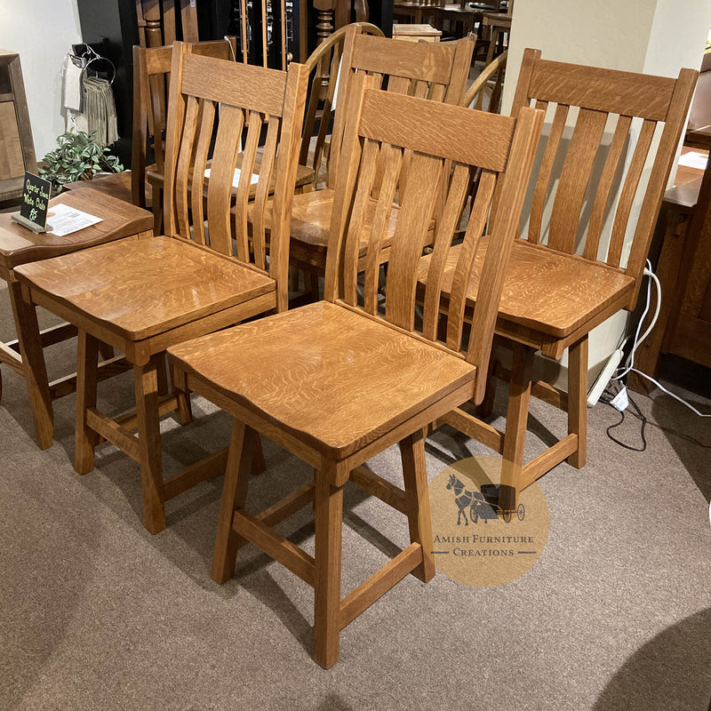 Clearance Amish made Kingsbury 4 Swivel Barstools Set - Oak For Less® Furniture