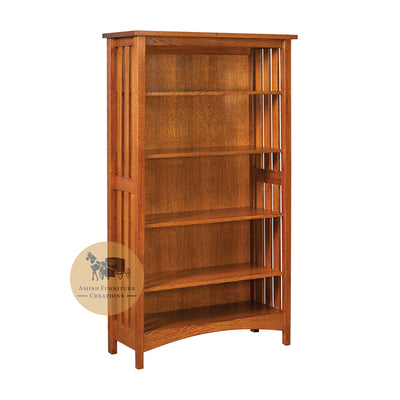 ES Mission Slat Oak Bookcase 67 inches high with 4 adjustable shelves - Michael's Cherry finish