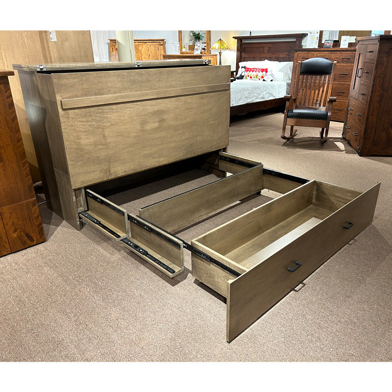 Clearance Amish made Concord Credenza Murphy Bed with drawer open - Oak For Less® Furniture