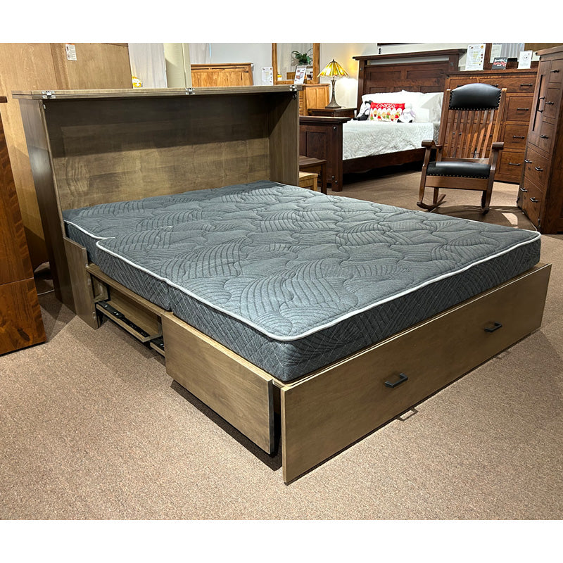 Clearance Amish made Concord Credenza Murphy Bed open with mattress in place - Oak For Less® Furniture