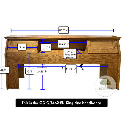 OD-O-T462-EK - Traditional Oak Bookcase Headboard - E King Size - dimensions - Oak For Less® Furniture