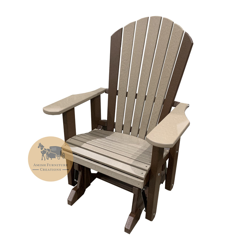 Amish made Outdoor Poly Lumber Adirondack Glider in tudor brown and weathered wood - Oak For Less® Furniture / Amish Furniture Creations™
