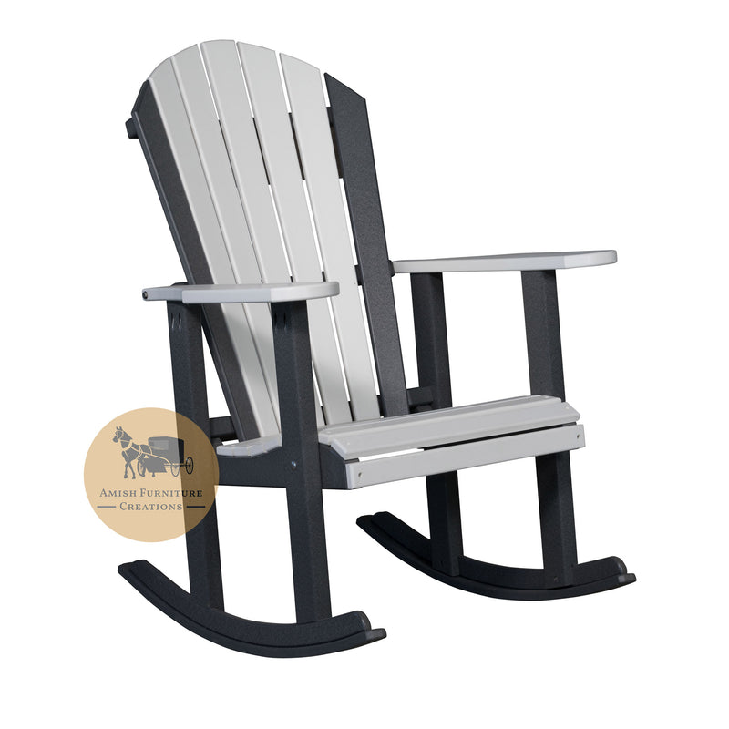 Amish made Outdoor Poly-Lumber Adirondack Rocker in dark gray and light gray - Oak For Less® Furniture / Amish Furniture Creations™