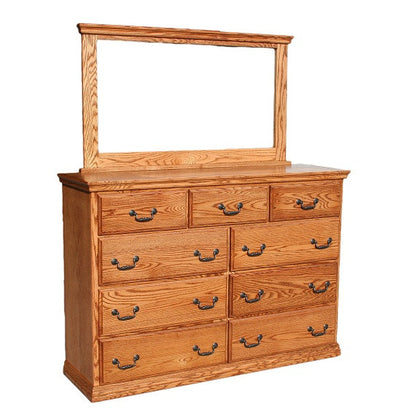 OD-O-T453 and OD-O-T454- Traditional Oak 9 Drawer Mule Chest Dresser with Mirror - Oak For Less® Furniture