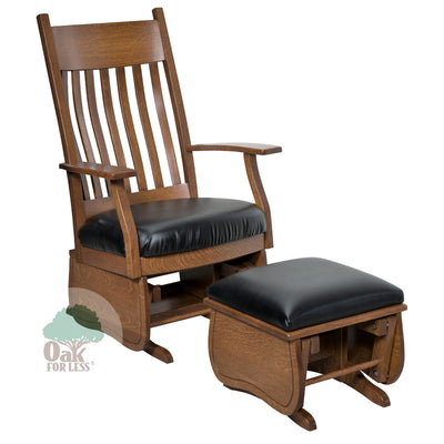 Bent Slat Glider with Leather Seat and Ottoman | Oak For Less ® & Amish Furniture Creations ™ Furniture