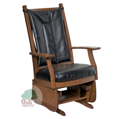 Bent Slat Glider with Leather Seat and Leather Back Cushion | Oak For Less ® & Amish Furniture Creations ™ Furniture