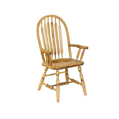 Amish made Angola Arrowback Arm Chair with Wood Seat in Solid Oak - Oak For Less® Furniture