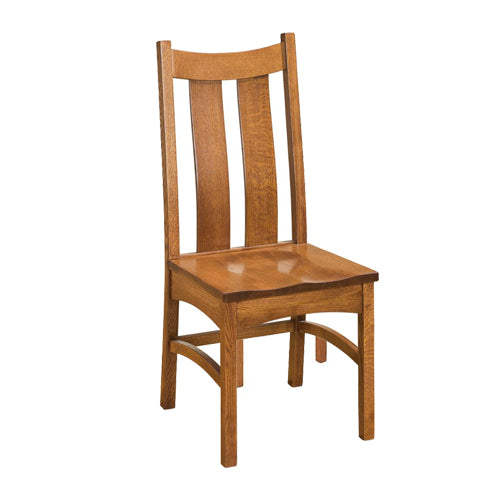 Amish made Mission Goshen Trestle Table and 6 Wood Seat Side Chairs in Solid Quartersawn Oak - Oak For Less® Furniture