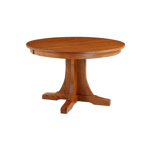 Amish made Old Mission Pedestal Table and 4 Wood Seat Side Chairs in Solid Oak - Oak For Less® Furniture