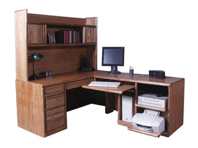 FD-1050 and FD-1018 - Contemporary Oak Desk and Right Return with Hutch - Oak For Less® Furniture