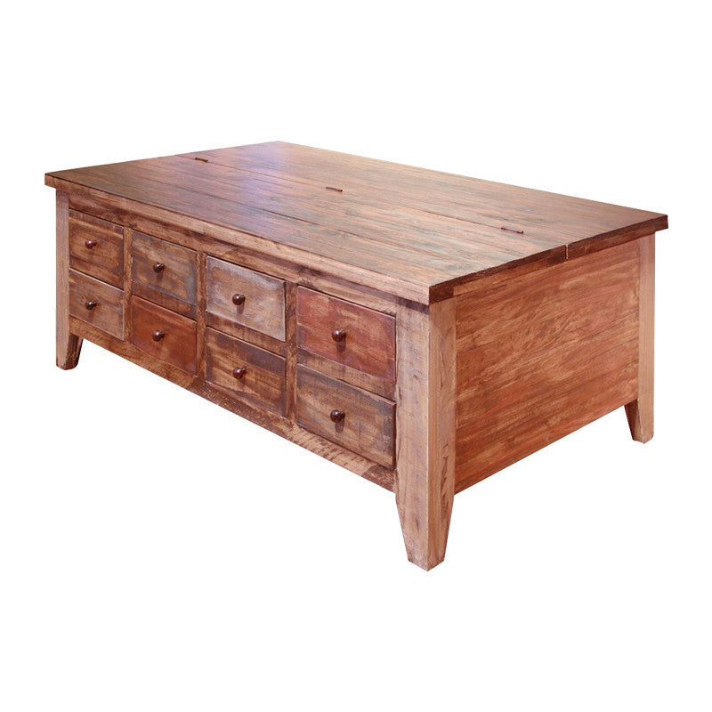 IFD-965CKTL - Antique Collection Solid Wood Cocktail Table with 8 Drawers - Oak For Less® Furniture