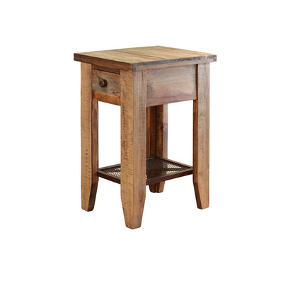 IFD-968CST - Antique Collection Chairside Table with 1 Drawer and Iron Shelf - Oak For Less® Furniture