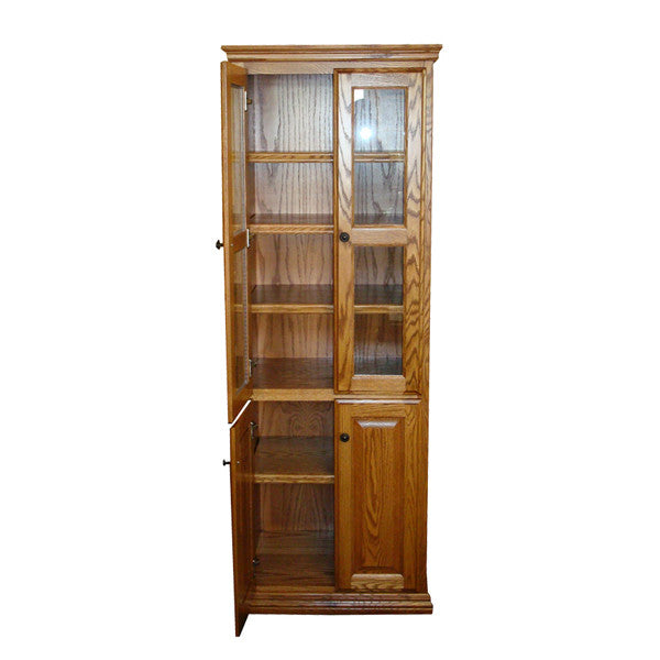OD-O-T2472-FD-glass-wood - Traditional Oak Bookcase 24" w x 17.75" d x 72" h with Full Doors - Glass and Wood - Oak For Less® Furniture