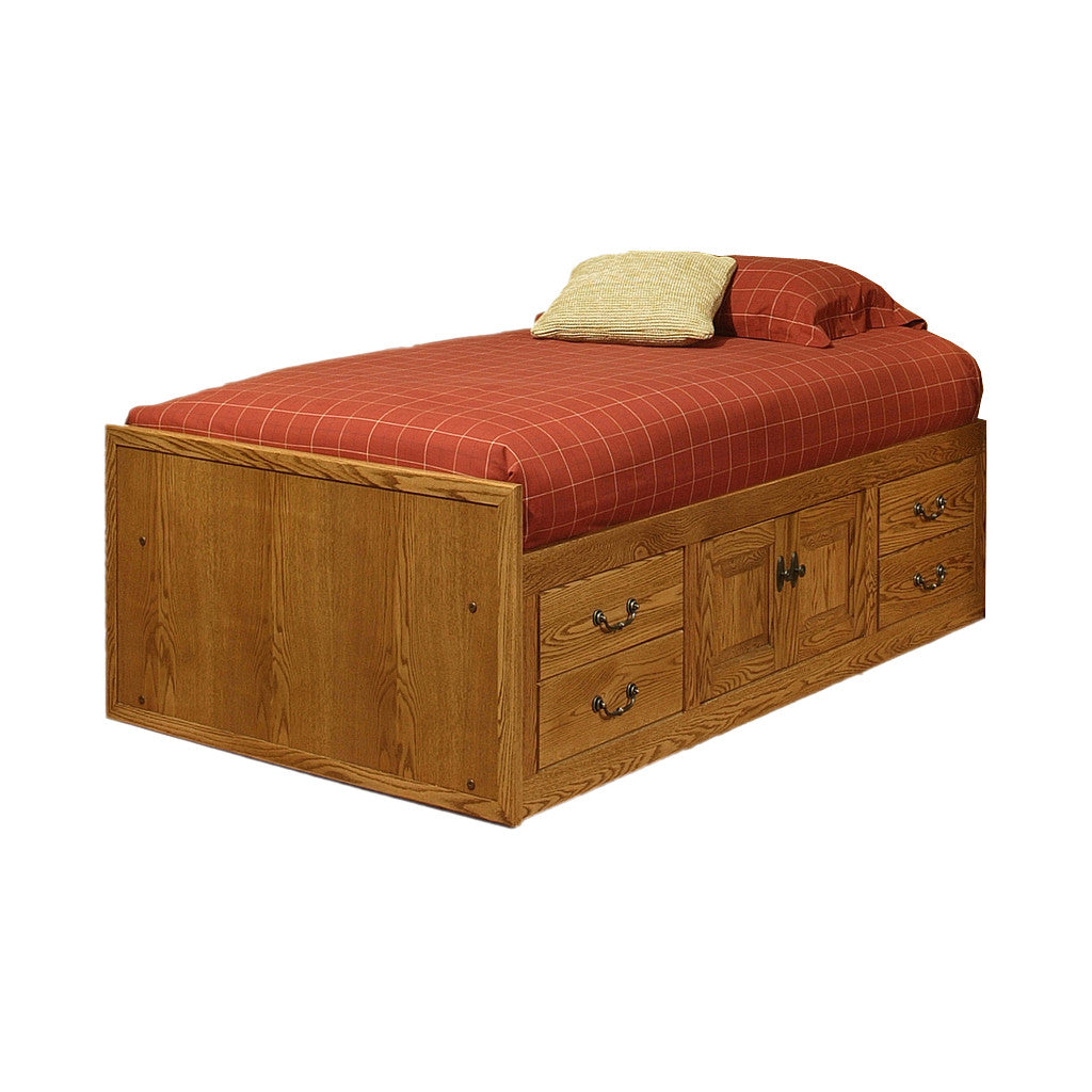Traditional Oak Chest Bed with 4 Drawers & 2 Doors Twin Size Oak