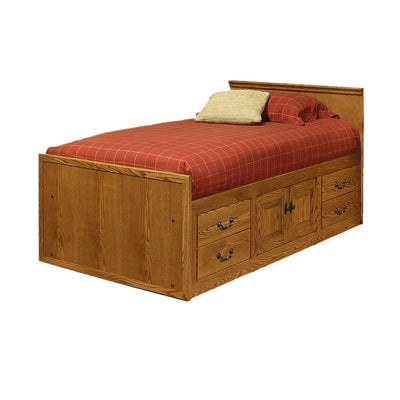 OD-O-T284-T - Traditional Oak Chest Bed with 4 Drawers & 2 Doors and Flat Panel Headboard - Twin Size - Oak For Less® Furniture