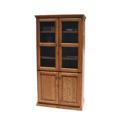 OD-O-T3684-FD-glass-wood - Traditional Oak Bookcase 36" w x 17.75" d x 84" h with Full Doors - Glass and Wood - Oak For Less® Furniture