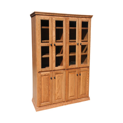 OD-O-T4884-FD-glass-wood - Traditional Oak Bookcase 48" w x 17.75" d x 84" h with Full Doors - Glass and Wood - Oak For Less® Furniture