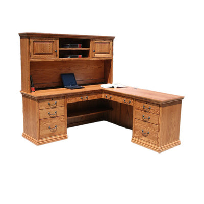 OD-O-T641 and OD-O-T641-H - Traditional Oak Desk and Return with Hutch - Oak For Less® Furniture