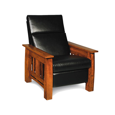 Amish made Arts & Crafts Black Leather Recliner - Cherry wood - Oak For Less® Furniture
